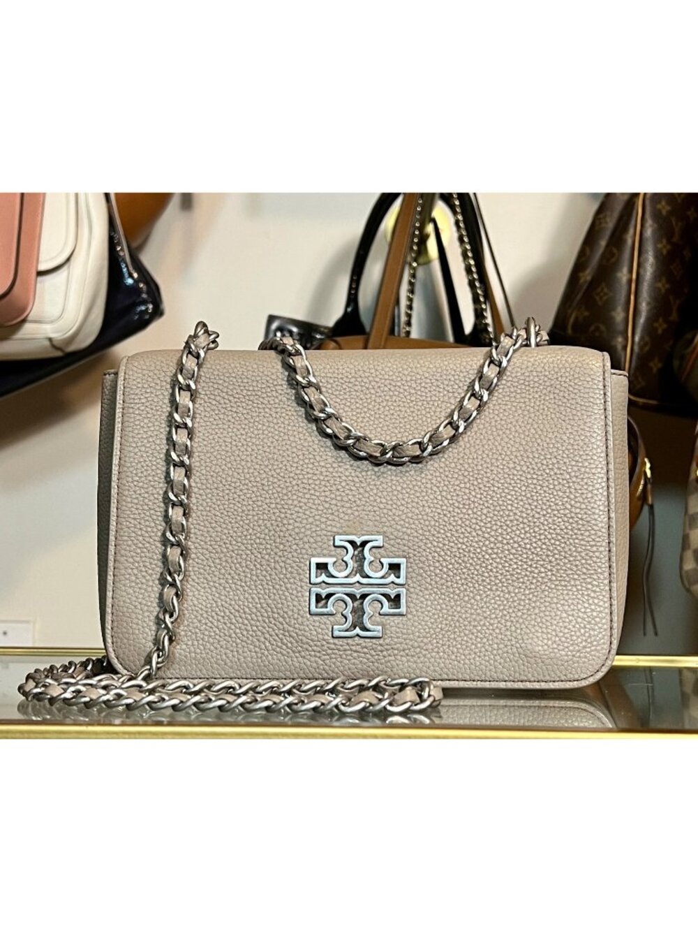 ***Tory Burch Grey and Silver Britten Shoulder Bag / Crossbody 998066